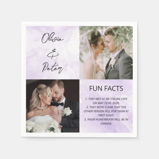 Elegant 2 Photo Simple Couple Fun Facts Wedding  Napkins (Front)