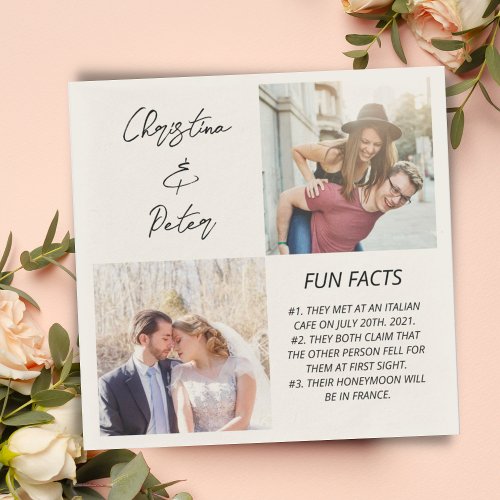 Elegant 2 Photo Simple Couple Fun Facts Wedding  Napkins