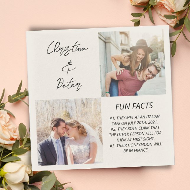Elegant 2 Photo Simple Couple Fun Facts Wedding  Napkins (Creator Uploaded)