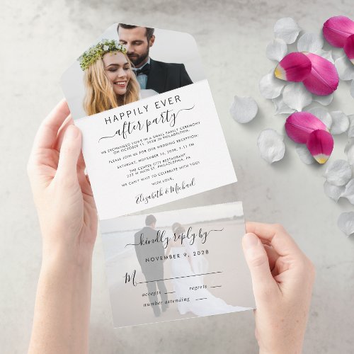 Elegant 2 Photo Wedding Reception All In One Invitation