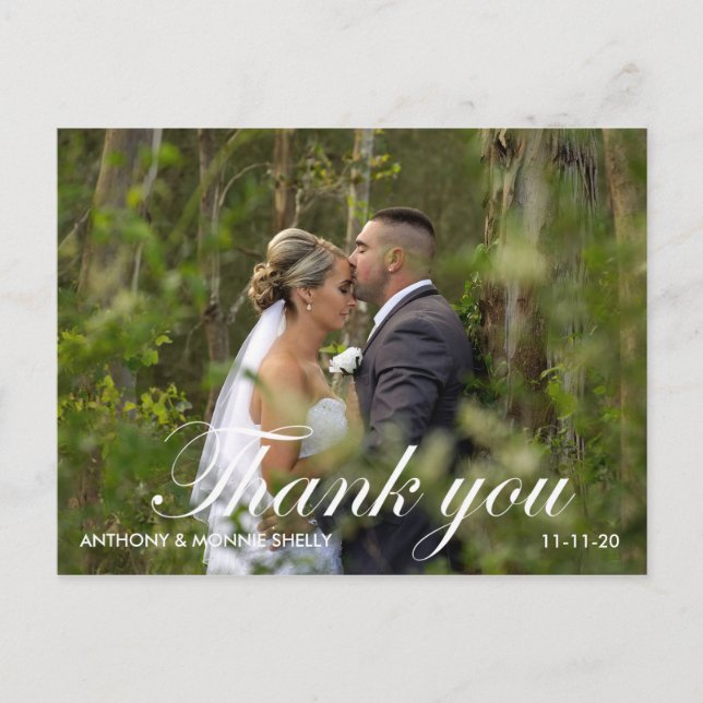 Elegant 2 Photo Wedding With Notes Thank You Postc (Front)