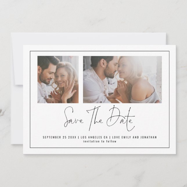 Elegant 2 Photos Any Color Wedding Save The Date (Front)