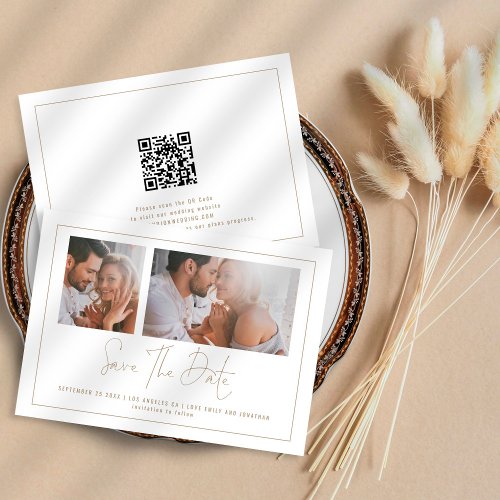 Elegant 2 Photos Champagne Gold Wedding Save The Date
