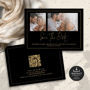 Elegant 2 Photos Gold Black Wedding  Save The Date