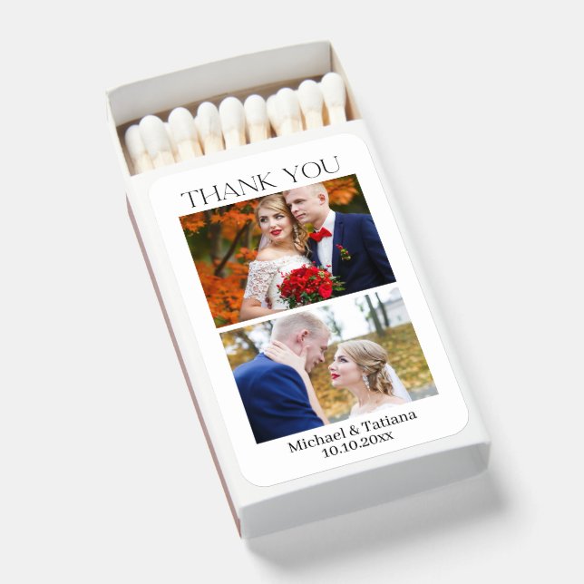 elegant 2 photos modern thank you wedding favors matchboxes (Front Open)
