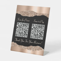 Elegant 2 QR Codes Rose Gold Glitter Black