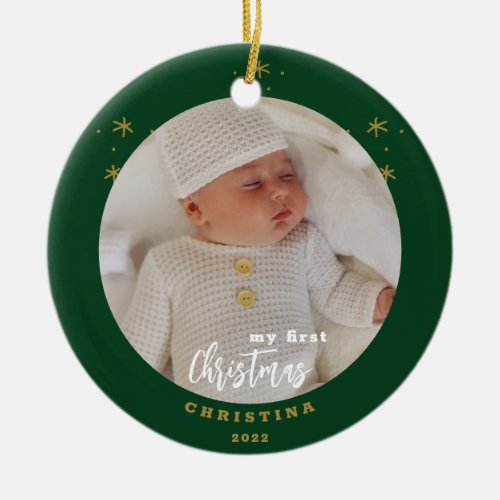 Elegant 2_Sided My First Christmas Babys Photo  Ceramic Ornament