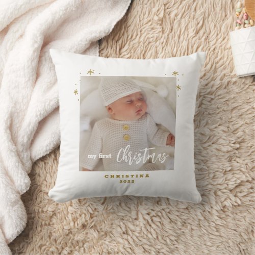 Elegant 2_Sided My First Christmas Babys Photo   Throw Pillow