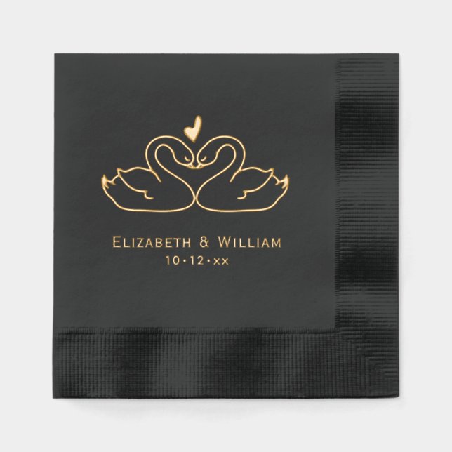 Elegant 2 Swans Outline Wedding Couple Foil Napkins (Front)