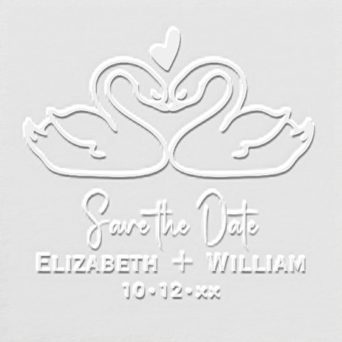 Elegant 2 Swans Outline Wedding Save the Date Embosser