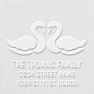 Elegant 2 Swans Silhouette Name Address Embosser