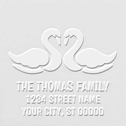 Elegant 2 Swans Silhouette Name Address Embosser