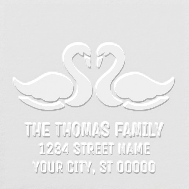 Elegant 2 Swans Silhouette Name Address Embosser (Design)