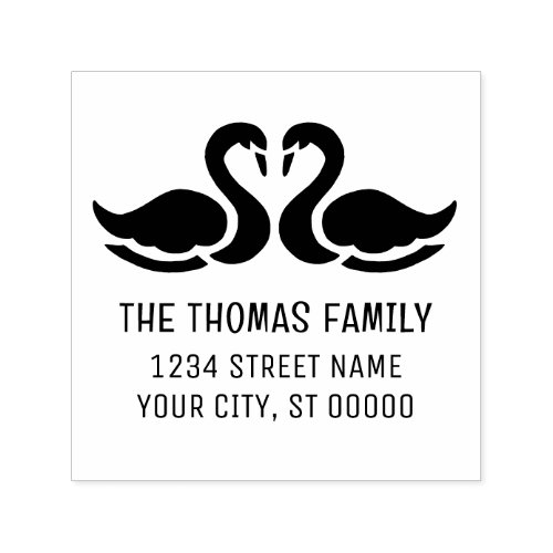 Elegant 2 Swans Silhouette Name Address Self_inking Stamp