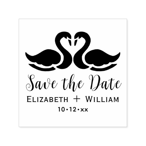 Elegant 2 Swans Silhouette Wedding Save the Date Self_inking Stamp