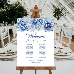 Elegant 2 Table Blue Floral Wedding Seating Chart Foam Board