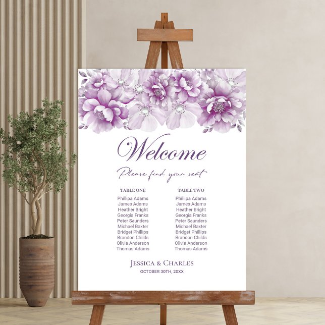 Elegant 2 Table Pink Floral Wedding Seating Chart Foam Board (Creator Uploaded)