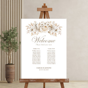 Elegant 2 Table White Floral Wedding Seating Chart Foam Board