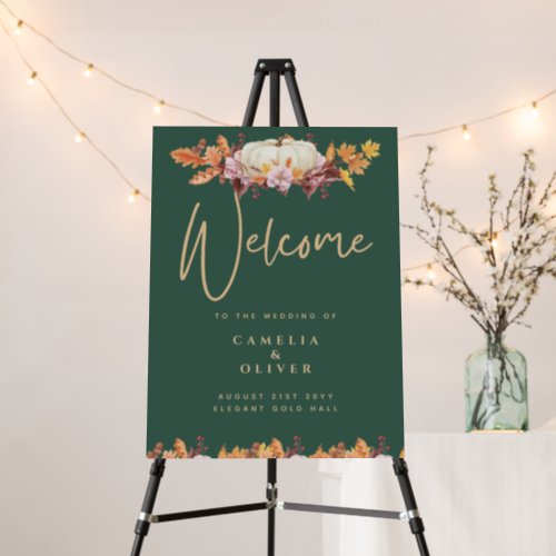 Elegant 2in1 Fall Green Gold Wedding Welcome PHOTO Foam Board