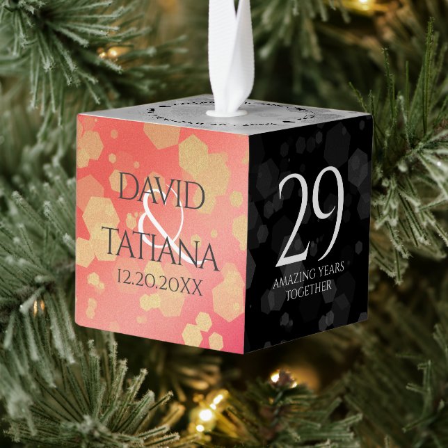Elegant 2nd 29th Garnet Wedding Anniversary Cube Ornament (Tree)