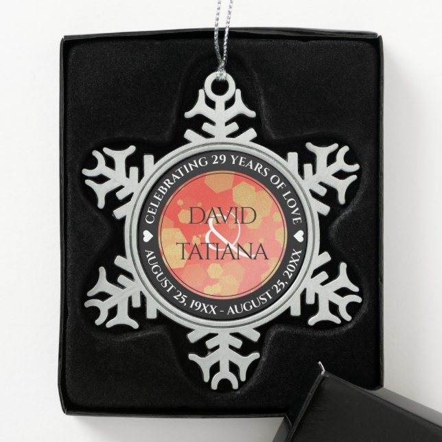 Elegant 2nd 29th Garnet Wedding Anniversary Snowflake Pewter Christmas Ornament (Box)