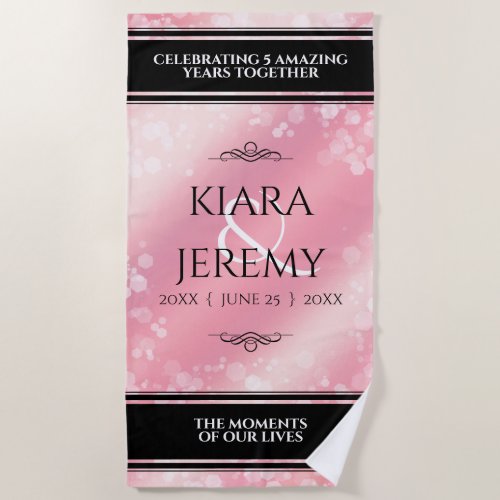 Elegant 2nd 5th Rose Quartz Wedding Anniversary Beach Towel