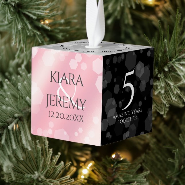 Elegant 2nd 5th Rose Quartz Wedding Anniversary Cube Ornament (Tree)