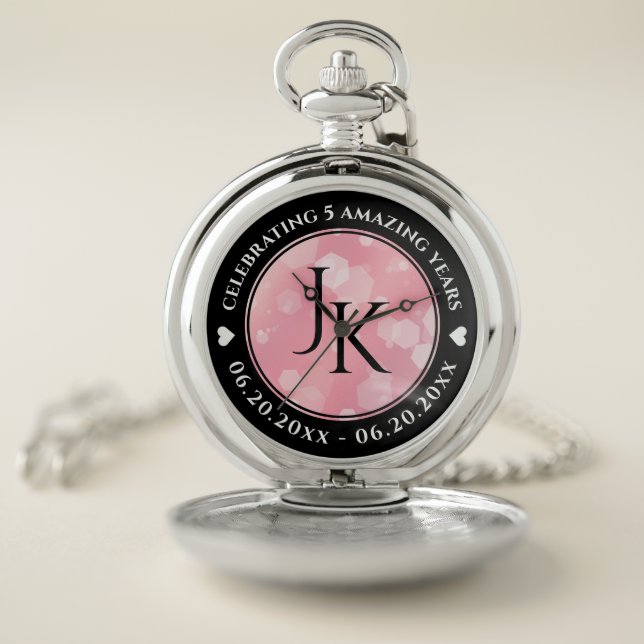 Elegant 2nd 5th Rose Quartz Wedding Anniversary Pocket Watch (Inside)