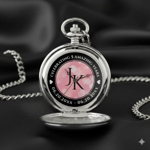 Elegant 2nd 5th Rose Quartz Wedding Anniversary Pocket Watch