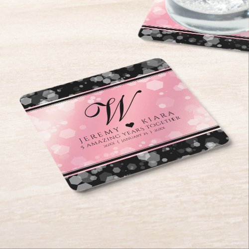 Elegant 2nd 5th Rose Quartz Wedding Anniversary Square Paper Coaster