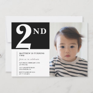 Elegant 2nd birthday invitation Black Boy Photo