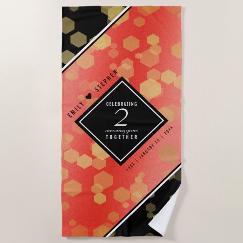 Elegant 2nd Garnet Wedding Anniversary Beach Towel