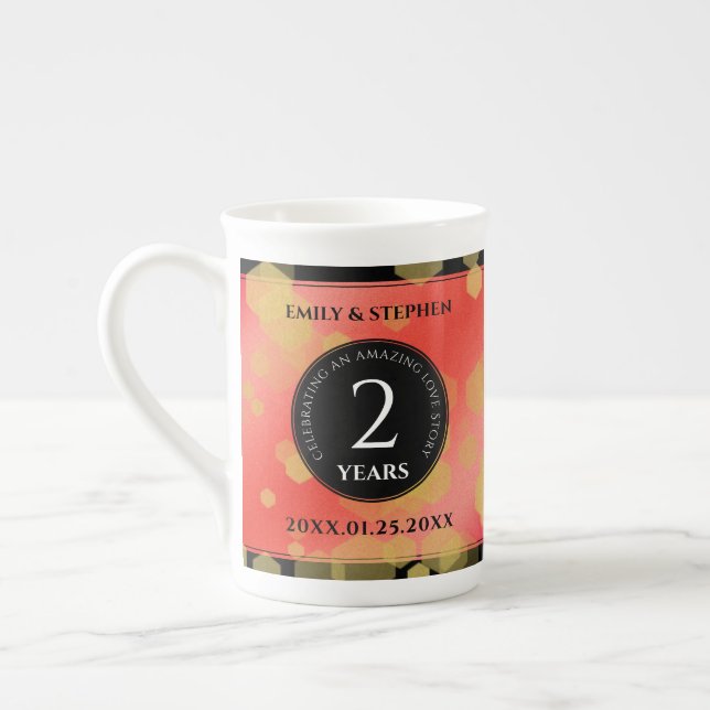 Elegant 2nd Garnet Wedding Anniversary Bone China Mug (Left)