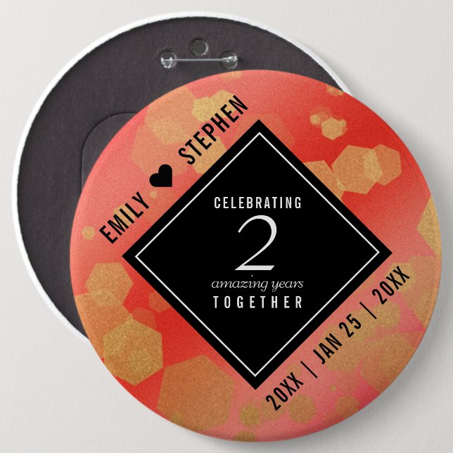 Elegant 2nd Garnet Wedding Anniversary Button (Front & Back)