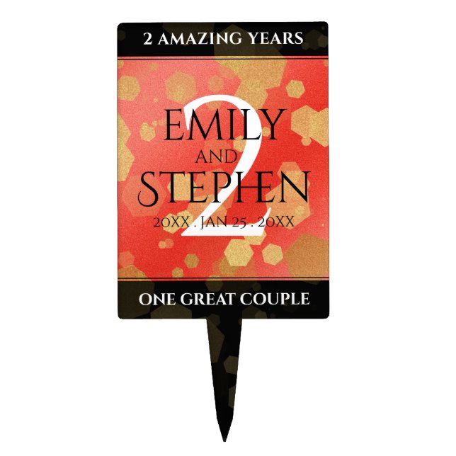 Elegant 2nd Garnet Wedding Anniversary Celebration Cake Topper (Front)