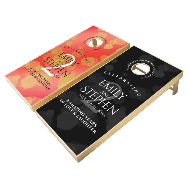 Elegant 2nd Garnet Wedding Anniversary Celebration Cornhole Set (Angled)