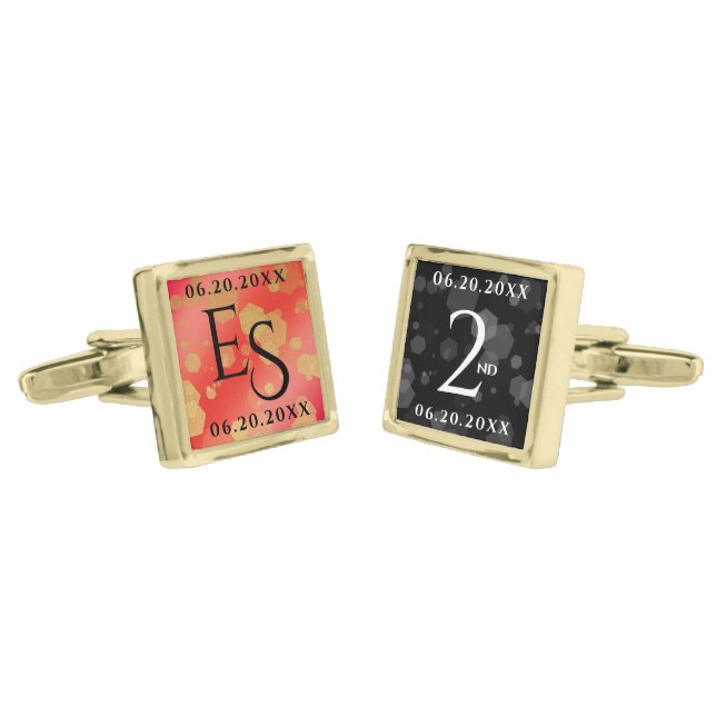 Elegant 2nd Garnet Wedding Anniversary Celebration Cufflinks (Angled)
