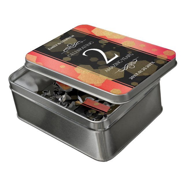 Elegant 2nd Garnet Wedding Anniversary Celebration Jigsaw Puzzle (Lid Open)