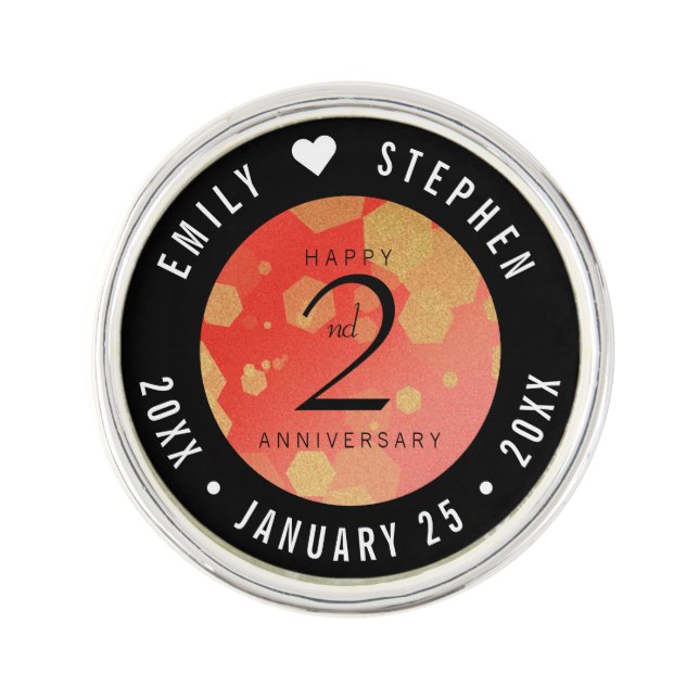 Elegant 2nd Garnet Wedding Anniversary Celebration Lapel Pin (Front)