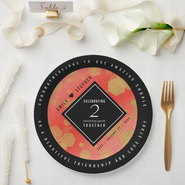 Elegant 2nd Garnet Wedding Anniversary Celebration Paper Plates (Wedding)