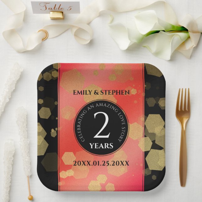 Elegant 2nd Garnet Wedding Anniversary Celebration Paper Plates (Wedding)