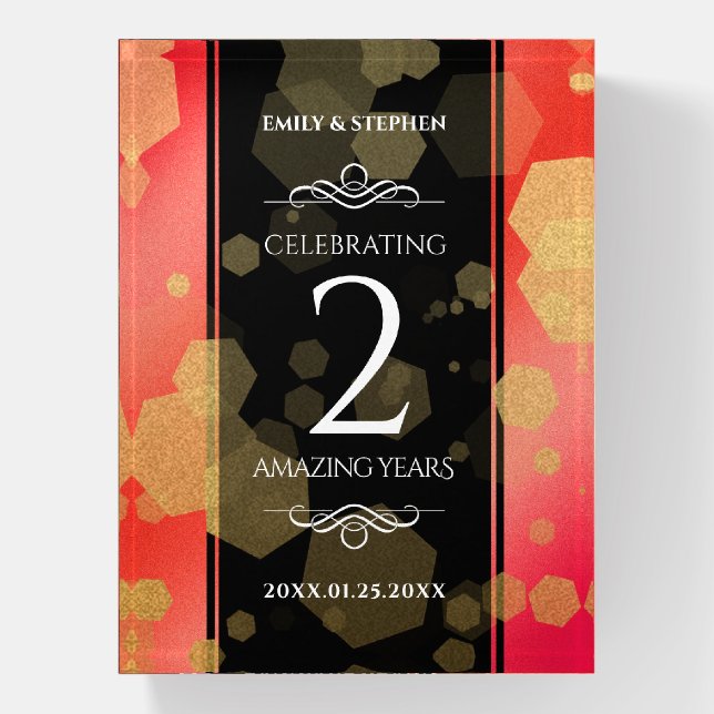 Elegant 2nd Garnet Wedding Anniversary Celebration Paperweight (Vertical)