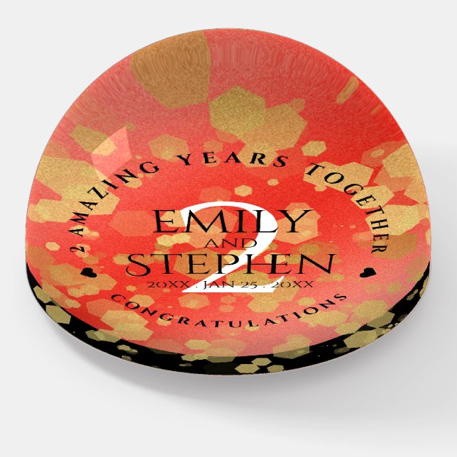 Elegant 2nd Garnet Wedding Anniversary Celebration Paperweight (Angled)