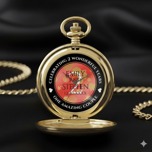 Elegant 2nd Garnet Wedding Anniversary Celebration Pocket Watch (Elegant 2nd Garnet Wedding Anniversary Pocket Watch Cover Photo)