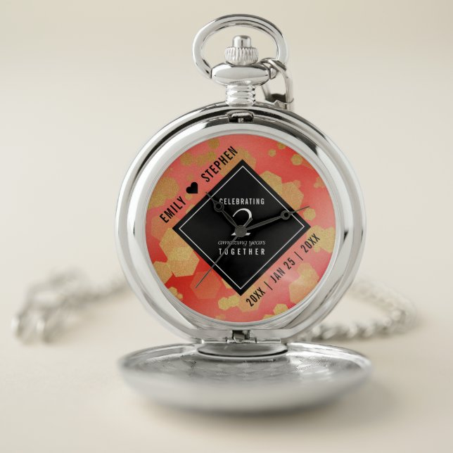 Elegant 2nd Garnet Wedding Anniversary Celebration Pocket Watch (Inside)