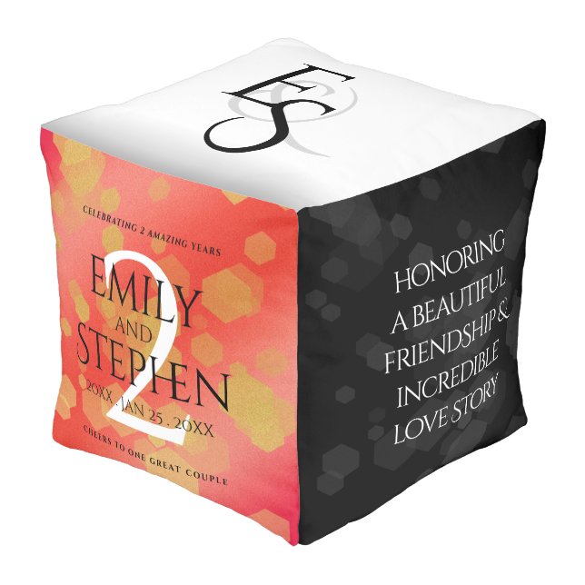 Elegant 2nd Garnet Wedding Anniversary Celebration Pouf (Angled Front)