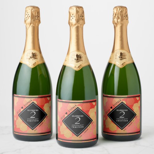 Elegant 2nd Garnet Wedding Anniversary Celebration Sparkling Wine Label