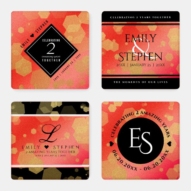 Elegant 2nd Garnet Wedding Anniversary Coaster Set (Set)