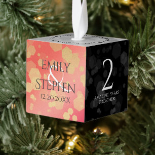 Elegant 2nd Garnet Wedding Anniversary Cube Ornament