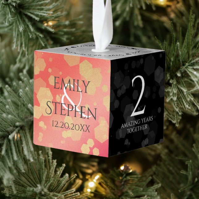 Elegant 2nd Garnet Wedding Anniversary Cube Ornament (Tree)